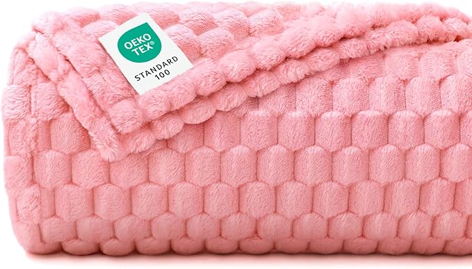 Luciphia Soft 300GSM Fleece Pet Blanket for Small Medium Large Dogs Washable 3D Textured Flannel Cat Puppy Decorative Furniture Protector Throw Durable Pink, XL(57''x40'')