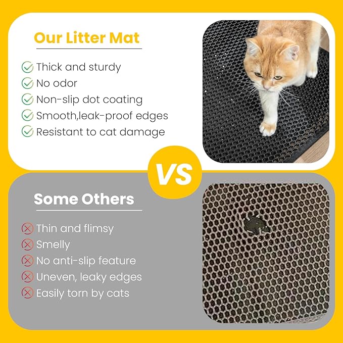 Cat Litter Mat Compact Size 23.6"x14.6" for Small Spaces, Upgrade Waterproof Leakproof Back Layer, Honeycomb Trapping Mat, Washable, Easy to Clean, Scatter Control Kitty Litter Matt, Black