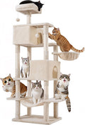 Cat Tree for Indoor Cats, 66 Inches Cat Tower with Scratching Post, Multi-Level Climbing Tree Cat House Padded Plush Perch, Cat Condo Activity Center with Pompoms, Kittens Pet Play House, Beige