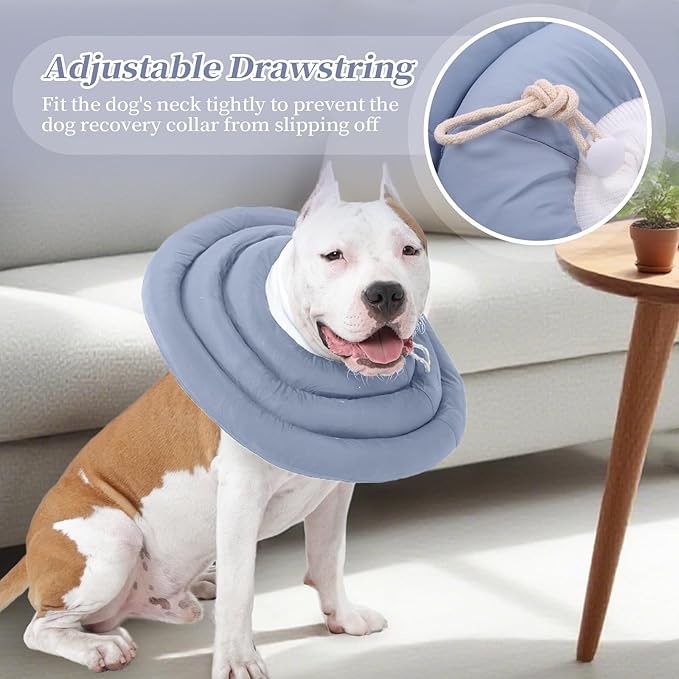 IDOMIK Dog Recovery Collar, Waterproof Soft Dog Cone After Surgery, Comfy Protective Elizabethan Collar Alternative for Dogs Cats, Adjustable Pet Neck Donut Cone Anti-Licking Biting Wounds,Blue,3XL
