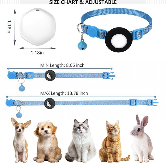 GPS Tracker for Cats, Mini GPS Pet Tracker with Collar, IPX8 Waterproof Cat Trackers Collar,No Monthly Fee,Work with Apple Find My(iOS Only),Smart Trackers for Pets-Blue-5