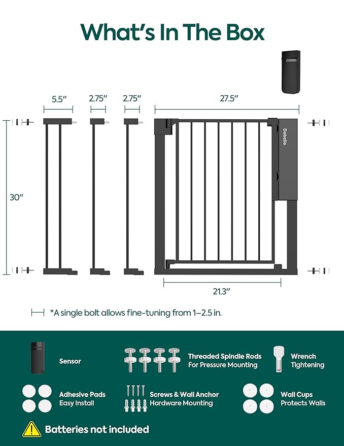 Babelio Smart Baby Gate with Auto-Unlock/Close, Pressure Mounted No Drill for Doorways/Top of Stairs. Pet/Dog Door Wide Walk Thru w/Infrared Sensor & Instant Safety Alert (Black, 30.3-47.2" W, 30" H)