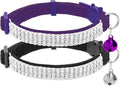 EXPAWLORER Soft Velvet Safe Cat Collars for Girl Cats -2 Pack Rhinestones Bling Diamante Adjustable Collars Breakaway- Chirstmas Cat Clollar Gifts with Bells for Boy Cats Kitty and Small Dogs