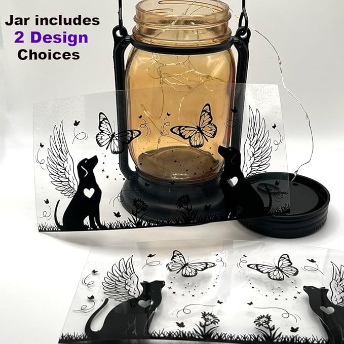 iHeartDogs Angel Dog or Cat Memorial Mason Jar Solar Light - Outdoor Hanging Lantern, Garden Stake, Solar Powered, Garden Decor - Warm Light
