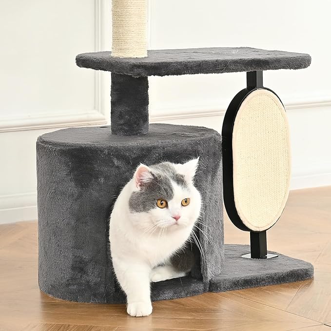 Amazon Basics Cat Tree Tower, Solid Steel Frame with Removable Scratching Pad, Gray, 32 Inches