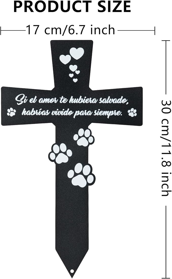 BUoonyer Spanish Cemetery Decorations for Grave - Spanish Pet Metal Memorial Grave Markers, Dog Cat Cross Garden Sympathy Plaque Stake, Remembrance Graveside Burial Decor Sign for Outdoor Outside Yard