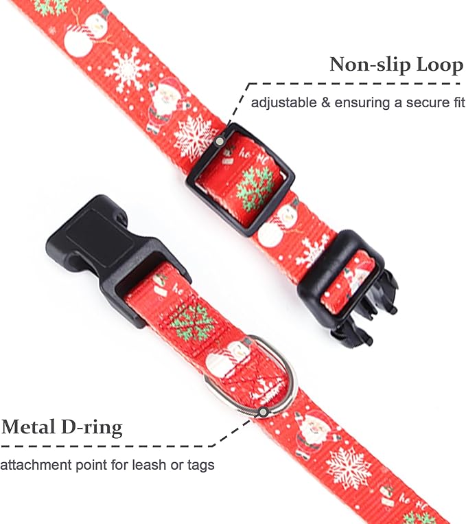 Christmas Dog Collar with Buckle Adjustable Safety Nylon Collars for Small Medium Large Dogs, Cute Stylish Girl Boy Christmas Dog Collar (Christma Red,L)