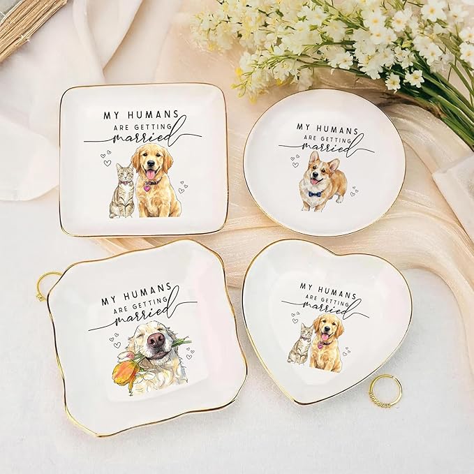 Custom Pet Portrait Watercolor Ring Dish, My Humans Are Getting Married Jewelry Tray, Engaged Ring Dish Gift for Newly Married Engaged Wedding Gift for Wife Her Fiance Bestie Bride To Be Newlyweds