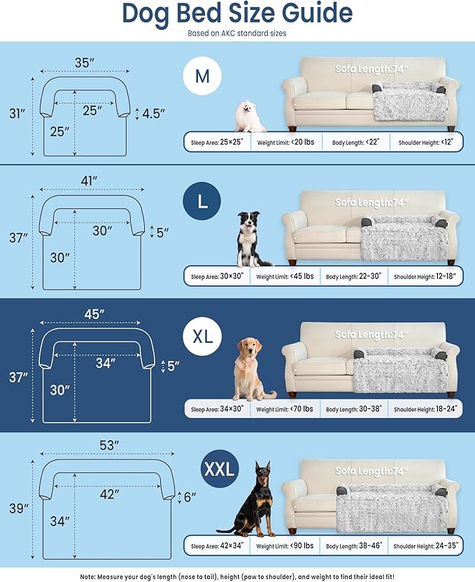 Calming Extra Large Dog Bed for Couch, 45 x 37 inch Removable Couch Cover for Dogs Washable, Non-Slip Fluffy Plush Dog Sofa Mat for Furniture Protector - Grey