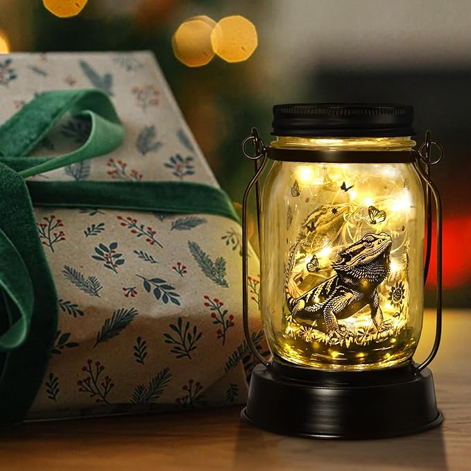 Bearded Dragon Gifts for Women/Men Bearded Dragon Solar Lanterns Mom Birthday Animal Lovers Lantern Animal Memorial Lights Solar Garden Decoration for Yard, Patio,Backyard,Porch Torches, Home Decor