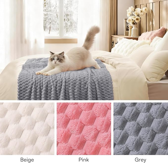 Luciphia Soft 300GSM Fleece Pet Blanket for Small Medium Large Dogs Washable 3D Textured Flannel Cat Puppy Decorative Furniture Protector Throw Durable Grey, XL(57''x40'')