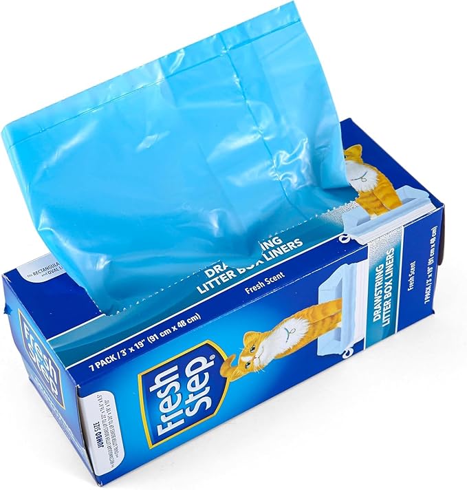 Fresh Step Jumbo Drawstring Cat Litter Box Liners, Scented Heavy Duty Kitty Litter Bags for X-Large Oval or Rectangle Pans, Helps Contain Mess for Easy Lift Out Cleanup, 36 x 19 in, 7 Count - 4 Pack