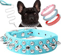 Spiked Dog Collar Soft Pu Leather Mushrooms Rivet Spike Studded Puppy Adjustable Pet Collars for Small Breeds (S, Light Blue Set)