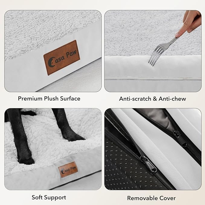 Orthopedic Dog Beds for Extra Large Dogs, Waterproof Egg Crate Foam XL Dog Bed with Sides 41x27Inch, Washable Big Dogs Couch Beds with Removable Cover and Nonskid Bottom, Grey White