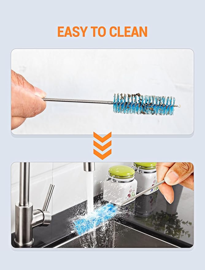 66" Flexible Drain Brush Tool with Large Brush Head and Double Elastic Nylon Ends, Stainless Steel Long Tube Cleaning Brushes for Kitchen, Sink, Drain Pipe and Long Pipe Cleaning