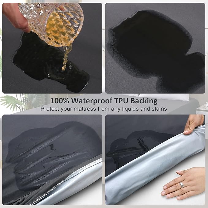 Waterproof Mattress Protector King, Fitted Sheet Style Breathable Mattress Cover with Deep Pocket Fits Up to 18'', Noiseless Bed Cover for Kids Adults Pets, Machine Washable (Dark Gray, 76'' X 80'')