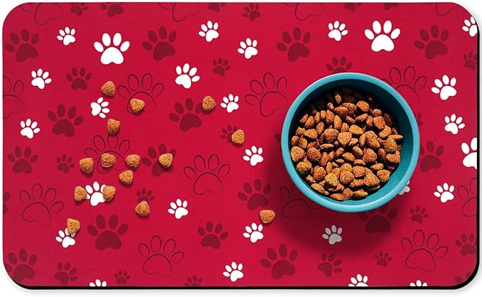 Dog Food Mat, Absorbent Water Bowl Mats Cat Pet Feeding Placemats Red 16 * 24 inch