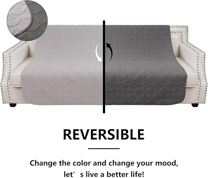Waterproof Dog Blanket, 82x102 inches Pet Couch Covers for Sofa, Bed Furniture Protector from Dogs Washable and Reversible-Lightgrey+Darkgrey