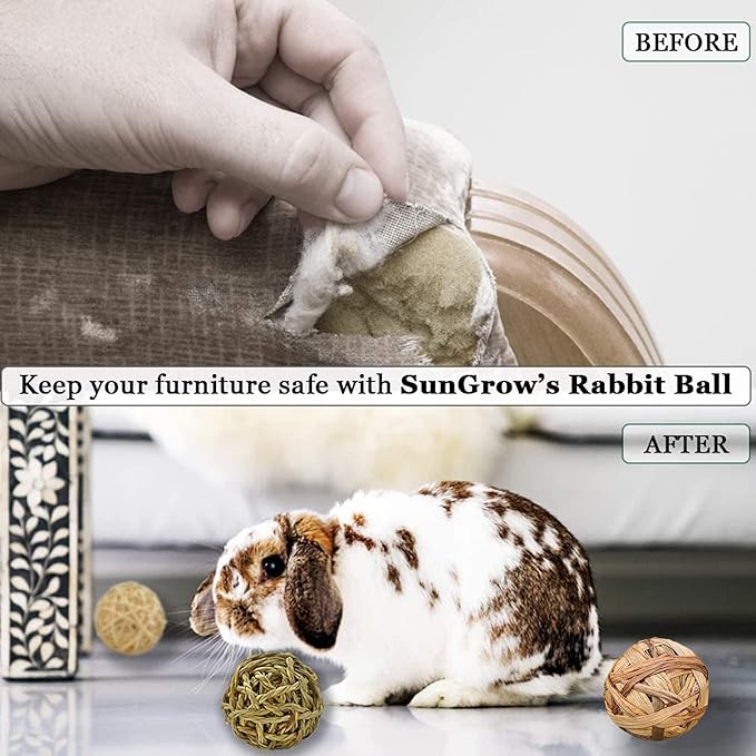 SunGrow Assorted Rabbit & Cat Chew Balls, Teething Activity Toy for Pocket Pets, Improves Dental Health, Environment Friendly, Stress Reliever (Assorted Rabbit Chew Balls, 6 Pcs)