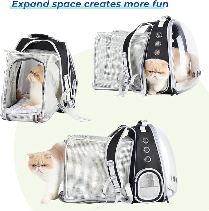 Lollimeow Cat Carrier Backpack, Expandable Bubble Pet Carrier for Cats and Small Dogs, Airline Approved Travel Backpack for Hiking, Walking & Outdoor Adventures - Supports up to 14 lbs