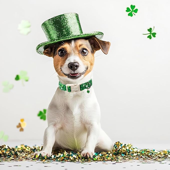 St. Patrick's Day Dog Collar for Large Dogs - Bold Green Lucky Clover Dog Collars, Cute Irish Party Shamrock Puppy Collar, Lightweight Adjustable St. Patricks Day Pet Collars XL