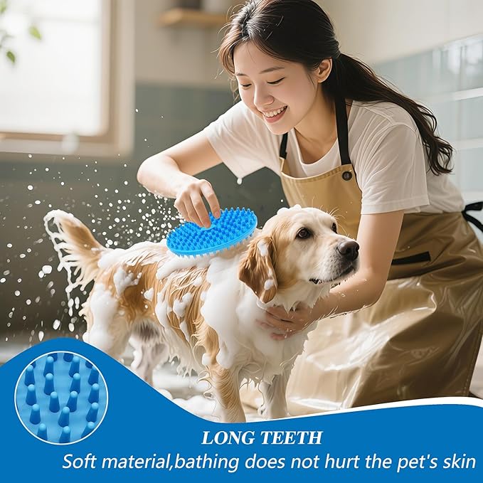 Lilpep Dog Brush - 2-in-1 Double Sided Bath & Massage Brush for Dogs, Pet Shampoo Scrubber, Gentle Hair Cleaning Tool, Soft Rubber Grooming Brush for Short/Long Haired Puppies