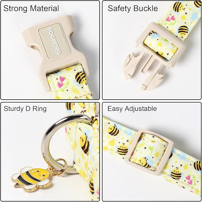 DOGWONG Spring Summer Dog Collar- Bee Flower Dog Collar, Adjustable Soft Girl Boy Dog Collar for Small Medium Large Dogs, XL