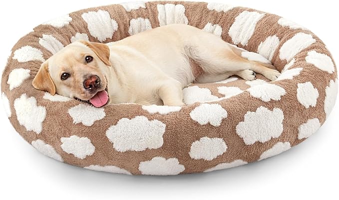 JOEJOY Donut Large Dog Bed, Cute Round Calming Dog Bed with Removable Washable Cover, Orthopedic Pet Beds with Jacquard Shaggy Plush & Non Skid Bottom, Black