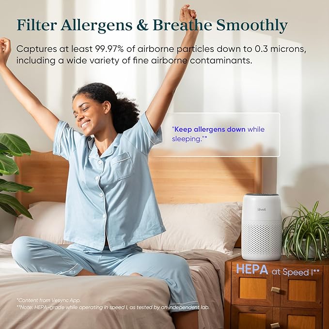 LEVOIT Air Purifiers for Bedroom Home Dorm, AHAM Verified, 3-in-1 Filter Cleaner With Aroma Pad, Filters Smoke, Allergens, Pet Dander, Odor, Dust, Office, Desktop, Core Mini-P, White