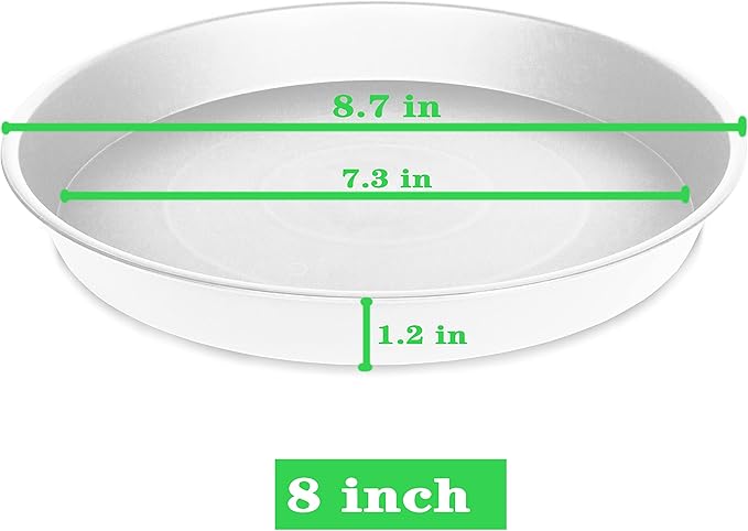 2 Pack of 8 inch Plant Saucer Clear, Heavy Duty Plastic Plant Water Tray 8 inch Round, Flower Plant Saucers for Indoors No Holes, Plant Dishes Saucer for Planter 7"/8" (8", White)