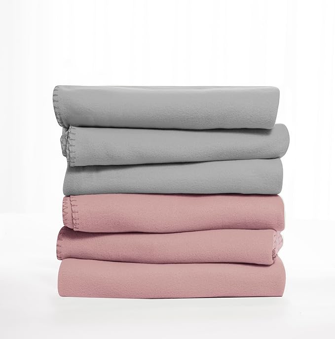 Fleece Throw Blankets Bulk Fleece Blankets Solid Wholesale Lightweight Warm Soft for Pet Bed Sofa Couch Office Wedding Gifts Travel Seasons Grey and Pink 50x60 Inches Pack of 6