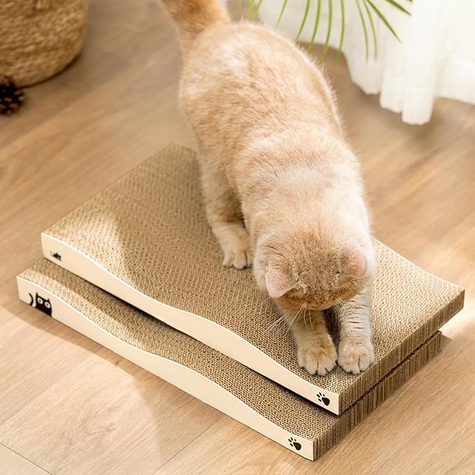 Cat Scratcher, Durable Scratch Pad, Corrugated Cardboard Scratching Board for Indoor Cats, Heavy Duty, Double-Sided Usability, Recyclable, with Catnip，2 Packs