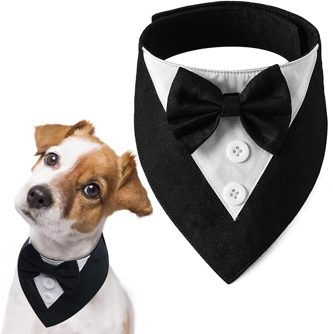 FUAMEY Dog Tuxedo for Medium Dogs,Dog Formal Suit Dogs Attire Pet Bow Tie Puppy Party Costumes Cat Tux Outfits Pets Bandana Cosplay Adjustable Bowties Wedding Birthday Valentines Black M