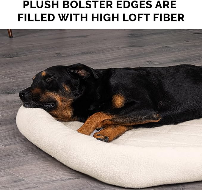 FurHaven Dog Bed for Small Dogs & Cats, Bolster Crate Pad with Soft Supportive Base for Carriers & Kennels, Machine Washable, Small, Sherpa Fleece, Cream