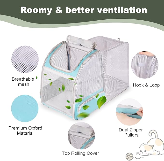 halinfer Backpack to Carry Cat and Small Puppy up to 16 Pounds, Breathable Pet Carrier to Transport Kitten Rabbit to Vet Visit Bag, Airline Approved Collapsible Expandable Black
