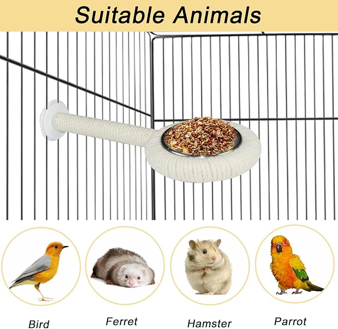 ASOCEA Bird Perch Feeding Cup,Bird Bowls for Cage Parakeet Feeder Parrot Food Bowls Parrot Cage Accessory for Budgie Lovebird Cockatiel Parakeet Canary Finch Small Parrots,Beige