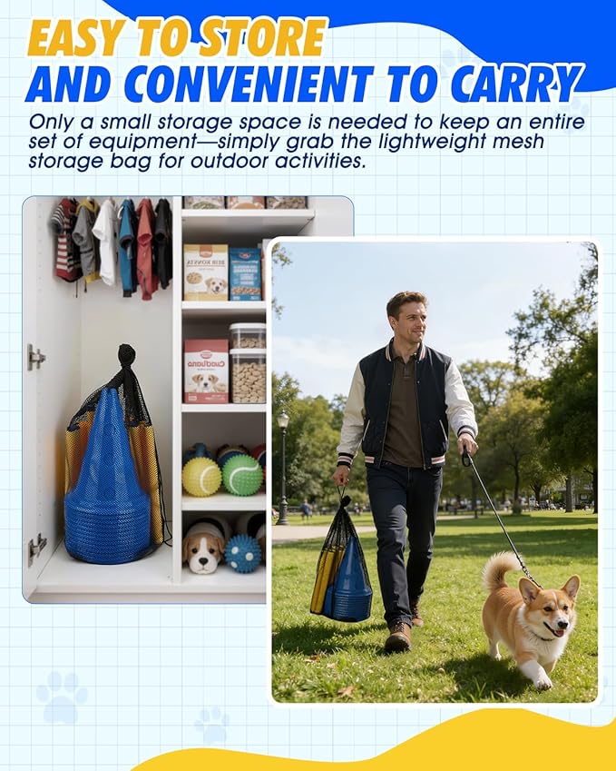 Dog Agility Hurdle Cone Set, Dog Agility Course Backyard Set with Height Adjustable Crossbar for Rehabilitation & Beginners, Dog Agility Equipment for Dog Obstacle Course Training Starter - 12 Inch