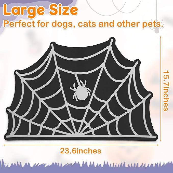 Pet Mats for Food and Water Dog Cat Food Mats Pet Feeding Mat Anti-Slip No Stains Quick Dry Floors Waterproof Placemat for Pet Food Water Bowl Mat Halloween Decorations - 23.6"x15.7" Spider Web