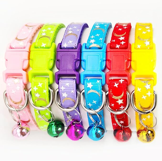 Reflective Cat Collars Breakaway with Bell Moons Stars 2 Pack Girl Boy Pet Kitten Collar Adjustable 7.5-12.5 Inch (Green)