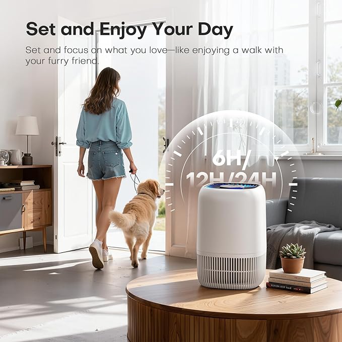 Air Purifiers for Home with H13 Quiet HEPA Filter Up to 1076 Ft² for Pet Hair, Odors, Pollen, Smoke, Compact Air Cleaner with 3 Speeds, Timer, Aroma Quiet 360°Intake Filter, White