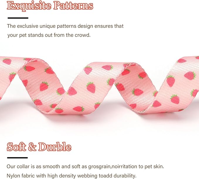 Pink Strawberry Pattern Dog Collar with Buckle Adjustable Safety Nylon Collars for Small Medium Large Dogs, Cute Stylish Girl Boy Christmas Dog Collar(Pink Strawberry,XS)