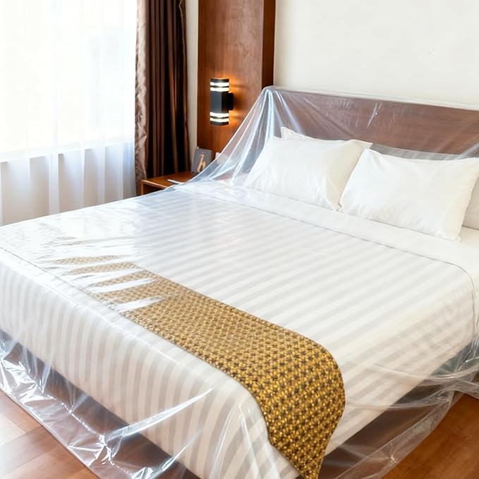 Plastic Bed Cover - Waterproof Furniture Sofa Couch Protector from Cat Full Extra Large King Queen Bed Storage Dust Cover for Moving