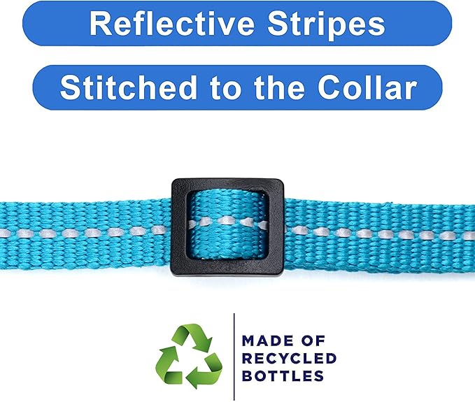 Pawtitas Recycled Teal Reflective Cat Collar – Eco-Friendly Breakaway Safety Buckle, Adjustable Kitten & Adult Collar with Removable Bell and High-Visibility Strap
