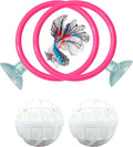 Betta Ring Enrichment Toys with Filter Ball set, Turtle Water Cleaner Ball, Aquarium Feeding Ring with Nitrifying Balls, Betta Fish Toy, Aquatic Turtle Enrichment Toy, Tortoise Supplies (Pink, M-70mm)