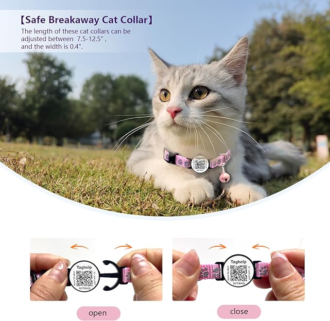 6 Pack Breakaway Cat Collar with QR Code & Bell, Reflective Safety Collars with Online Pet ID Storage, Adjustable Nylon Collars for Multiple Cats (Mixed Colors)