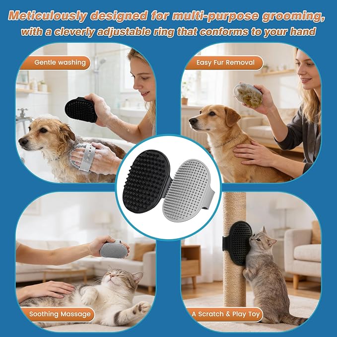 7PCS Pet Grooming Kit for Dogs and Cats，with Storage Bag & Includes Dog Washing Gloveswith High-Density Teeth, Adjustable Handle Dog Shampoo Brush, Dog Finger Toothbrush (Gray)