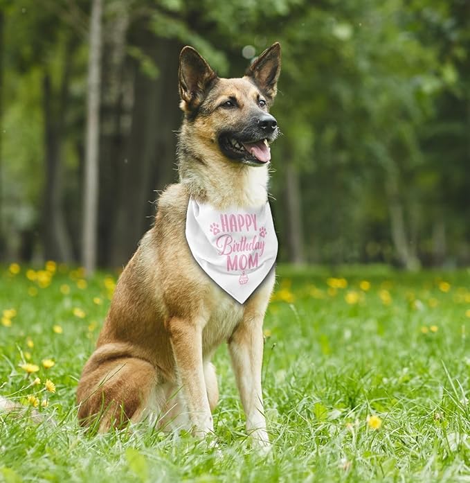 Happy Birthday Mom Dog Bandana - White Dog Scarf Accessory for Mom's Birthday Party (L20)