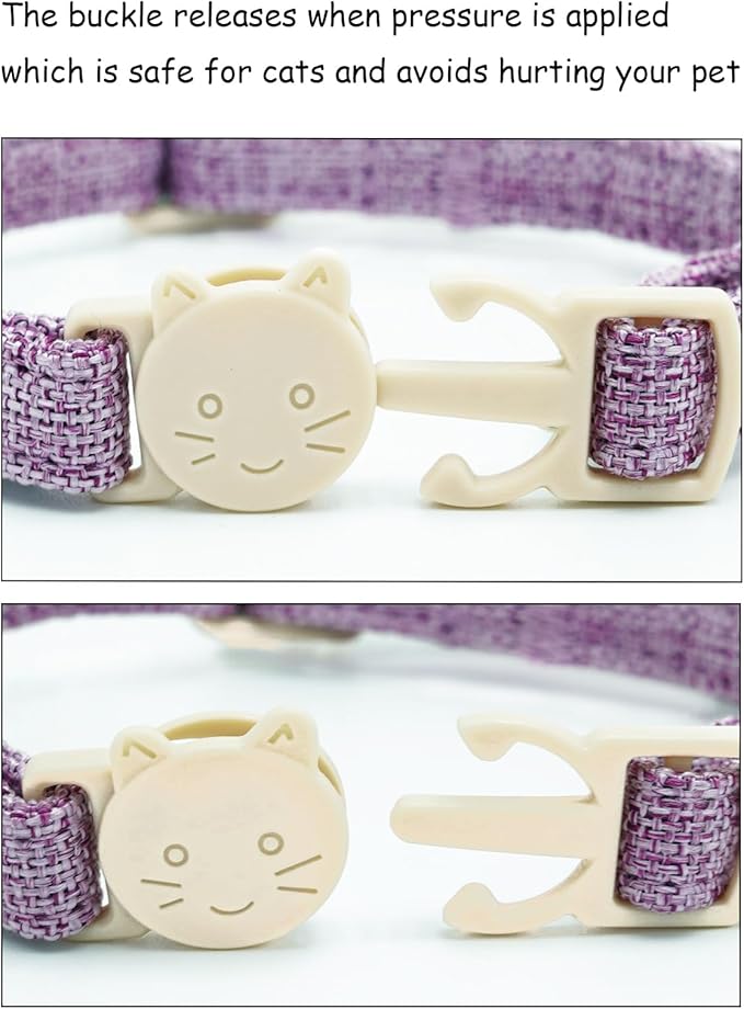 Halloween Cat Collar-2 Pack Cat Collar Orange and Purple Linnet with Kitten and Bell Pendant Safety Buckle Adjustable Pet Collar Suitable for Cats Gift to Cats and Small Pets