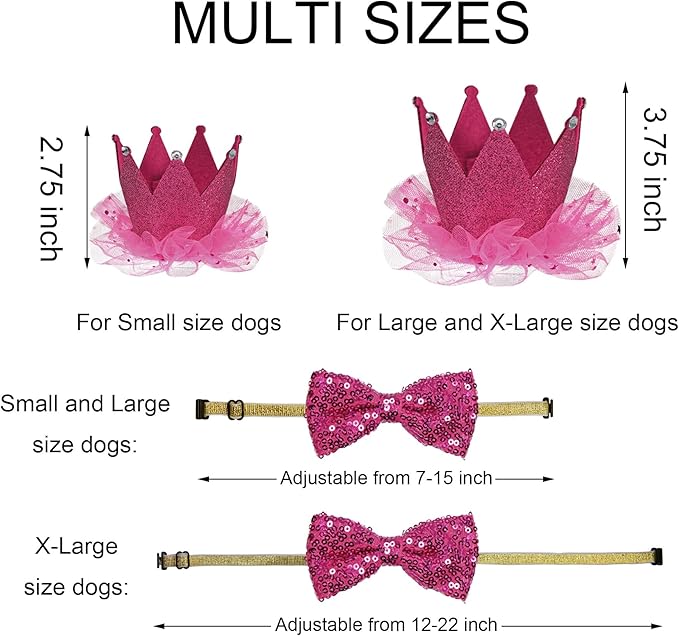 Dog Birthday Decorations, Multi Sizes Dog Birthday Bandana Girl Dog Birthday Hat Crown Bow Tie Birthday Numbers It’s My Bday Mother Puppers Sign Banner for Medium Large Dogs Pets (Pink, Large)