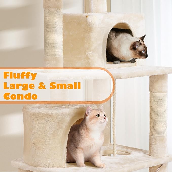 Yaheetech 62.5inches Cat Tree Cat Tower Kitten Condo with Platform & Hammock, Scratching Posts for Kittens Pet Play House with Plush Perch for Indoor Activity Relaxing, Beige